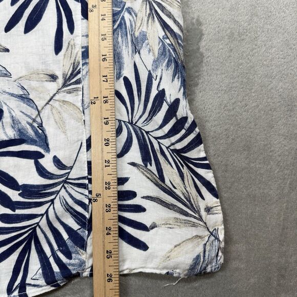 Linen Shirt Womens 2XL White Blue Floral Hawaiian Print Sleeveless Button Summer - Picture 5 of 5
